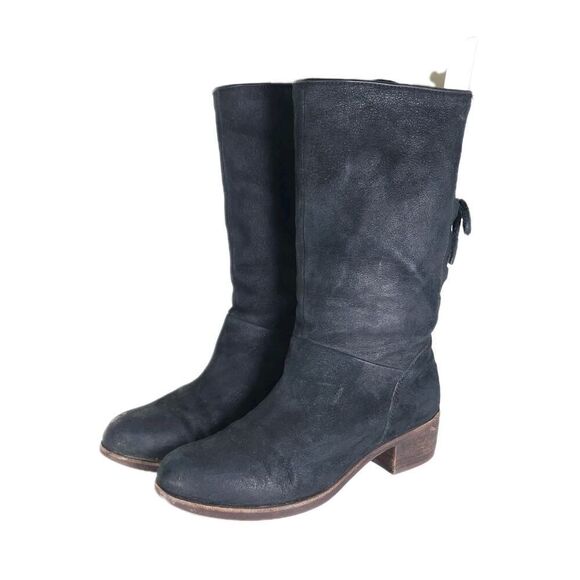 UGG Women's Cary US8,5 Black Nubuck Leather Back Lace Pull On Mid Calf Boots - Picture 1 of 14